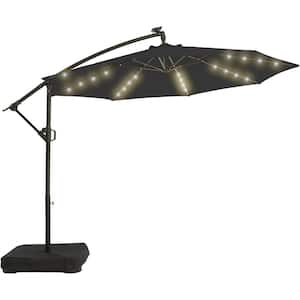 10 ft. Aluminum Solar Patio Offset Umbrella Outdoor Cantilever Umbrella Hanging Umbrellas with Weighted Base in Carbon