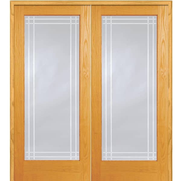 MMI Door 72 in. x 80 in. Both Active Unfinished Pine Wood Full Lite Clear Perimeter V-Groove Prehung Interior French Door
