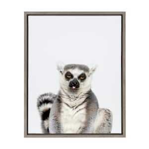 Sylvie "Sitting Lemur Tongue Out" by Amy Peterson Art Studio Framed Canvas Wall Art 18 in. x 24 in.