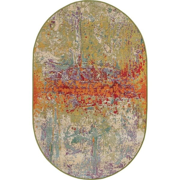 Unique Loom Multi 3 ft. 3 in. x 5 ft. 3 in.Outdoor Modern Crumpled Area Rug