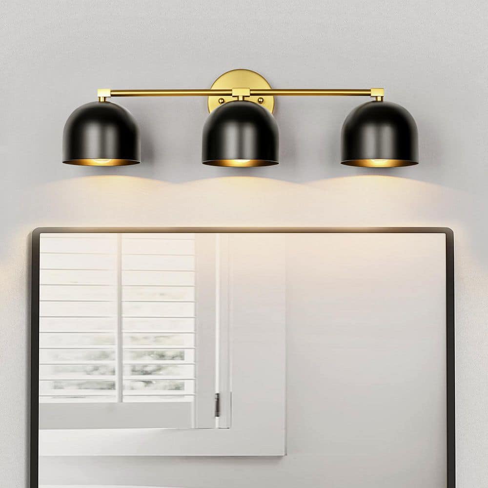 Hibner 23.6 in. 3-Light Retro Black with Brushed Gold Finish Linear Dome Bathroom Vanity Light with Metal Shade price history on PriceWatchPro