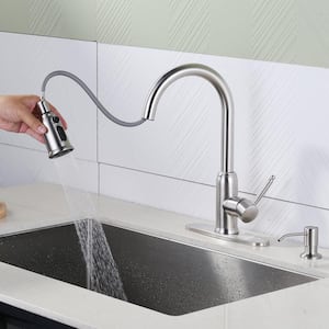 3-Functions Single Handle Pull Down Sprayer Kitchen Faucet with Soap Dispenser in Stainless Steel Brushed Nickel