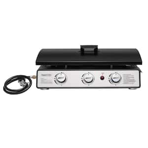 PD2301S 3-Burner Portable Liquid Propane Gas Grill Griddle with Top Hard Cover, 24 in., Silver and Black