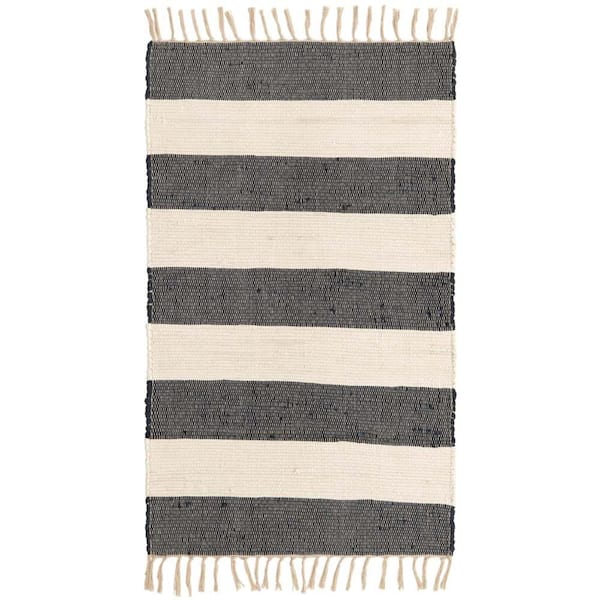 Unique Loom Chindi Rag Striped Navy Blue 3 ft. 1 in. x 5 ft. 1 in. Area Rug