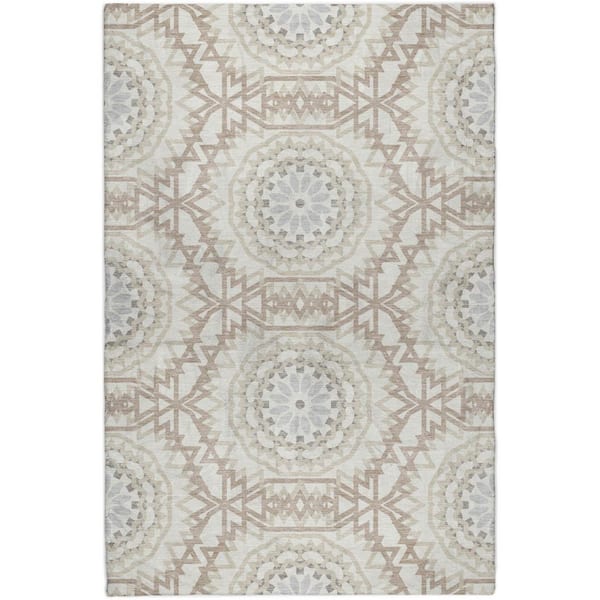 Dream Shag Premium Machine Washable Abstract ADS619 Ivory 3 ft. x 5 ft. Area Rug