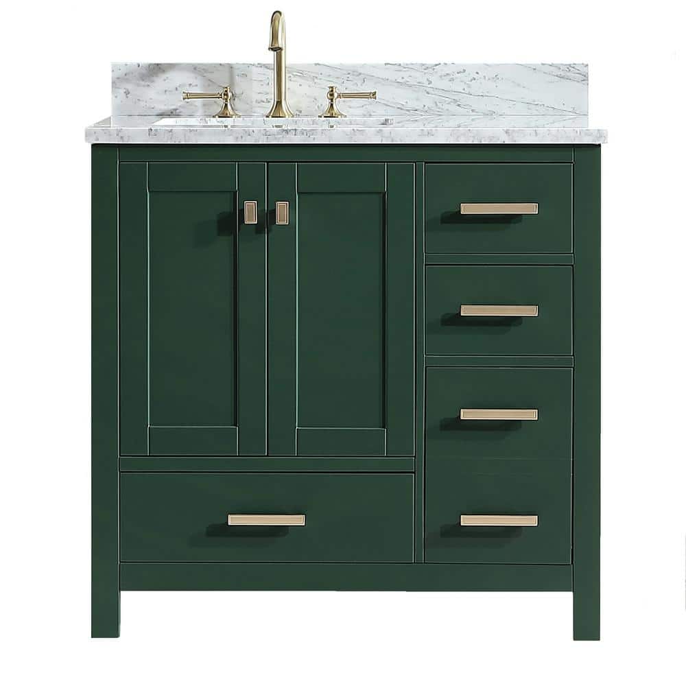 Shylah 36 in.W x 22 in.D x 35.4 in.H Free-standing Single Sink Bath Vanity in Green with Straight Marble Vanity Top