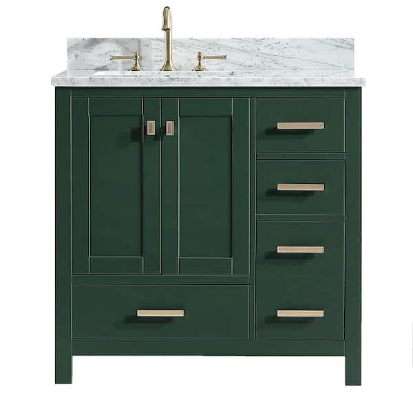 Unbranded Shylah 36 in.W x 22 in.D x 35.4 in.H Free-standing Single Sink Bath Vanity in Green with Straight Marble Vanity Top