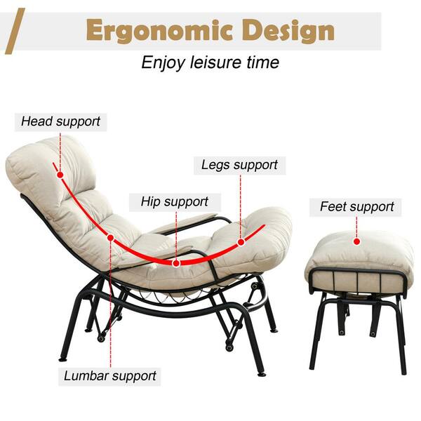 HOOOWOOO Mono Metal Patio Lounge Outdoor Rocking Chair with An Ottoman and Black Cushions