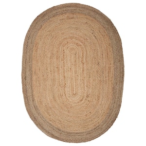 Finn Simplistic Natural/Gray 5 ft. x 7 ft. Oval Organic Jute Area Rug