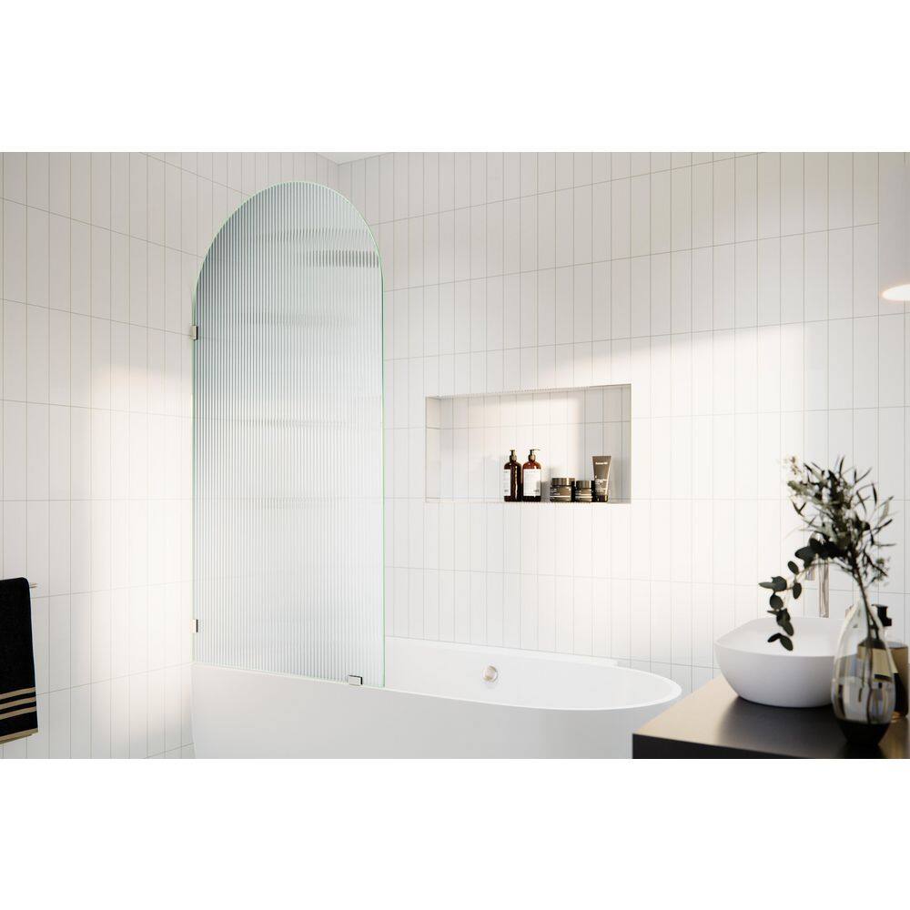 Maven 34 in. W x 66.75 in. H Single Fixed Frameless Arched Tub Door in Polished Nickel with Fluted Glass price history on PriceWatchPro