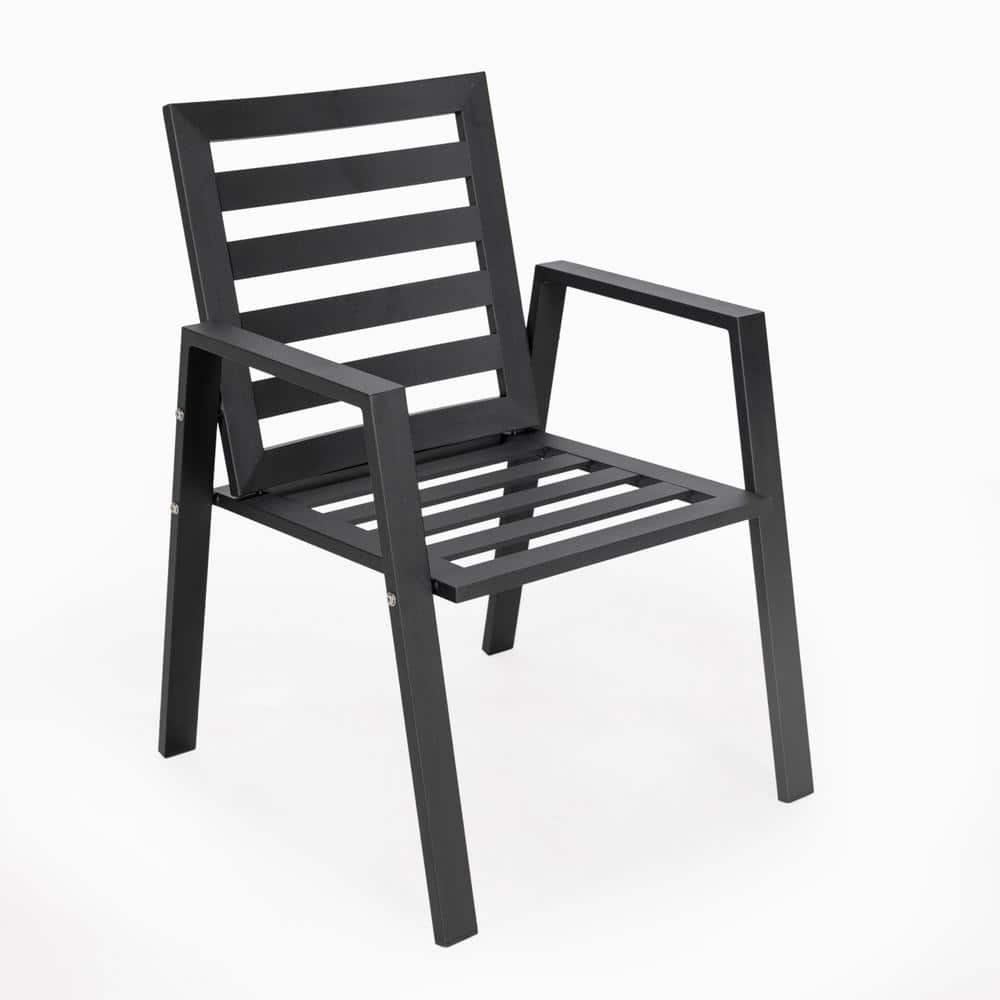 Charcoal Blue Aluminum Patio Dining Chairs with Cushions, Set of 2