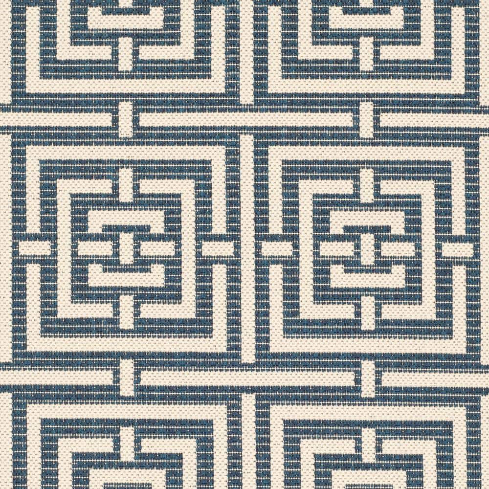 Navy and Beige Geometric Synthetic Indoor/Outdoor Runner Rug
