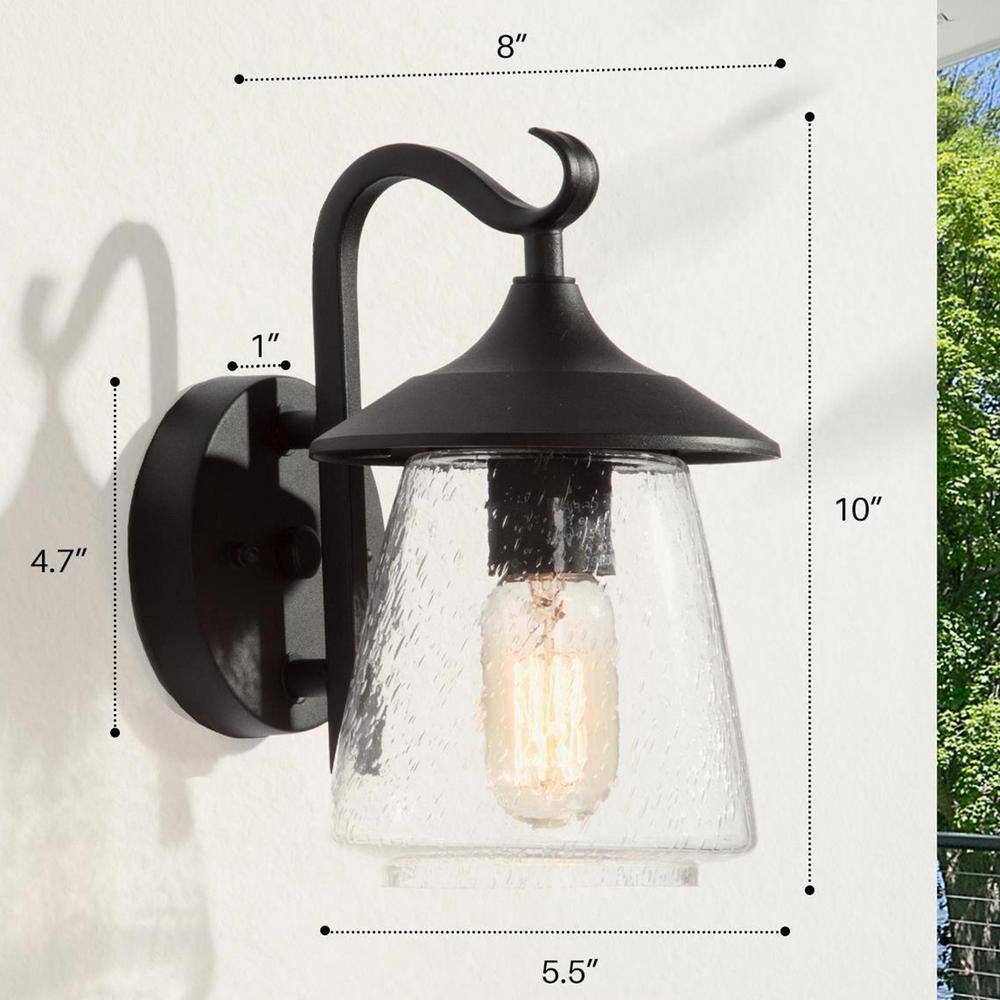 Modern Black Metal Outdoor Lantern Sconce with Seeded Glass