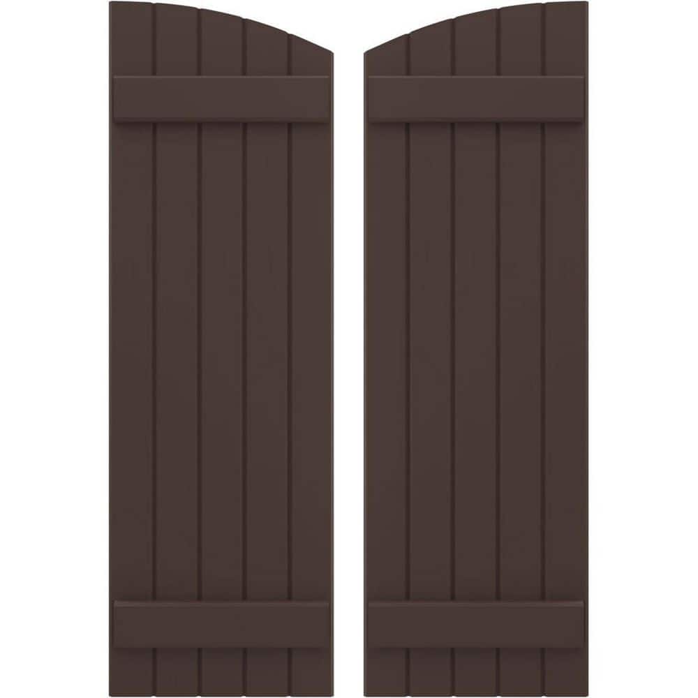 17-1/2 in. W x 58 in. H Americraft Exterior Real Wood Joined Board and Batten Shutters w/Elliptical Top in Raisin Brown price history on PriceWatchPro