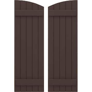 17-1/2 in. W x 60 in. H Americraft Exterior Real Wood Joined Board and Batten Shutters w/Elliptical Top in Raisin Brown
