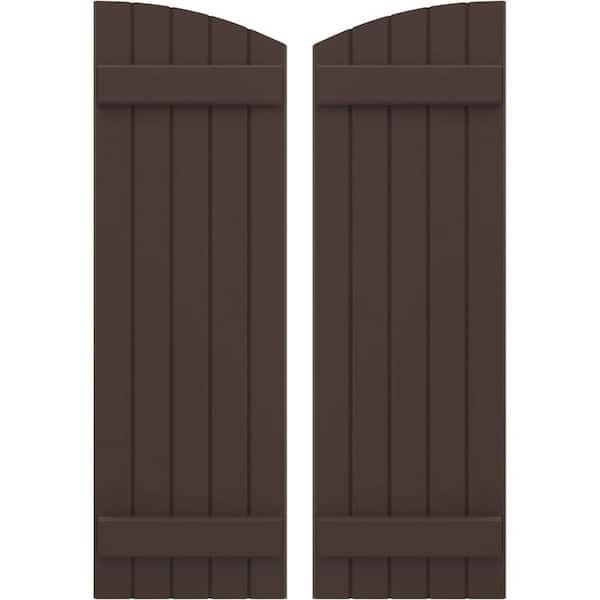 Ekena Millwork 17-1/2 in. W x 75 in. H Americraft Exterior Real Wood Joined Board and Batten Shutters w/Elliptical Top in Raisin Brown