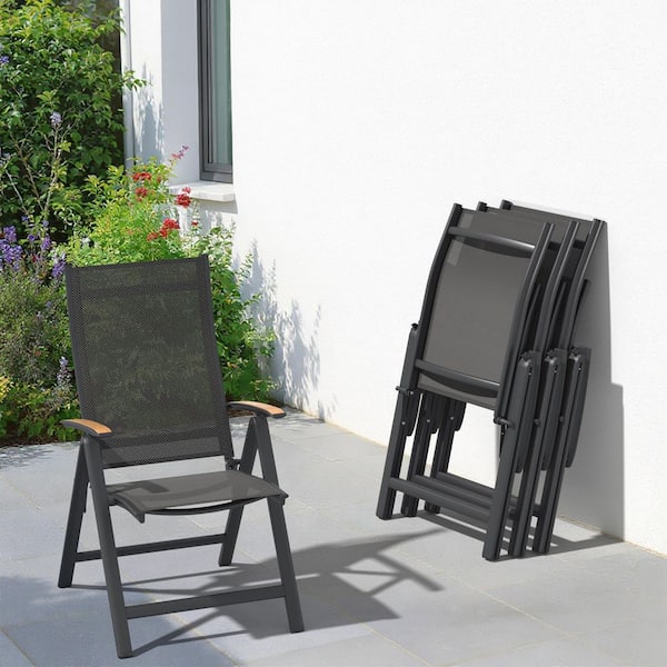 CLOUDFLY Folding Kitchen Chairs with Teak Armrests Waterproof