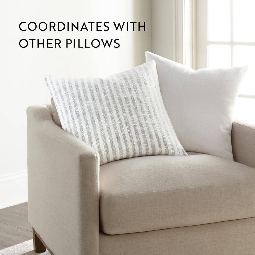 Gray and White Cotton Square Throw Pillow, 20 x 20 inches
