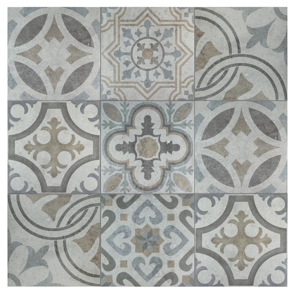 SomerTile FEM13LDM Lema Ceramic Floor and Wall Tile, 13.125 x 13.125, Grey/Brown/Blue