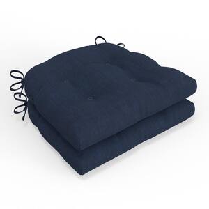 Solid Splash Indigo Blue Square Tufted Outdoor Reversible Chairpad Seat Cushion with Ties (2-Pack)