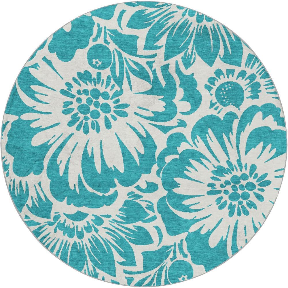 Dream Shag Premium Machine Washable Abstract ADS551 Teal 8 ft. x 8 ft. Round Rug price history on PriceWatchPro