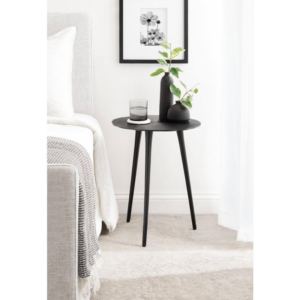 Black Aluminum Round Side Table with Tapered Legs