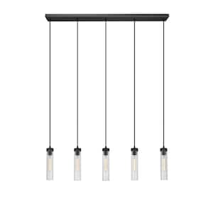 Beau 5-Light Matte Black Shaded Linear Chandelier with Clear Glass Shade with No Bulbs Included