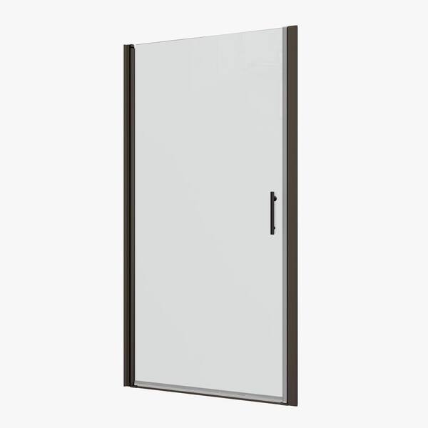 28 in. W x 72 in. H Pivot Frameless Shower Door in Matte Black with Clear Tempered Glass