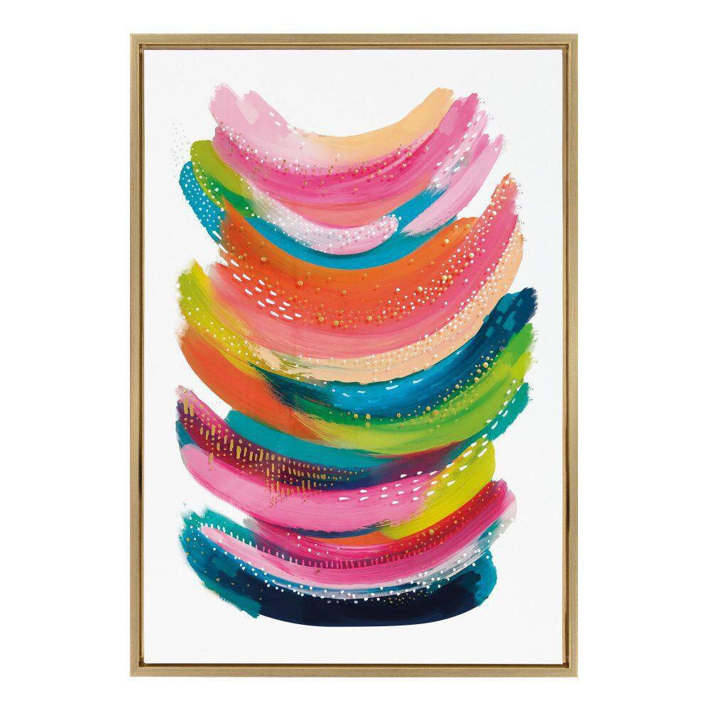 Bright Multicolor Abstract Canvas Wall Art with Gold Frame