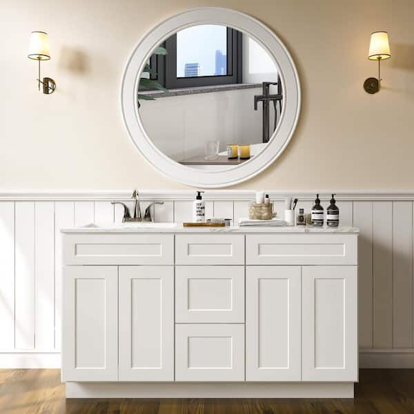 60-in W X 21-in D X 34.5-in H in Shaker White Plywood Ready to Assemble Floor Vanity Sink Base Kitchen Cabinet
