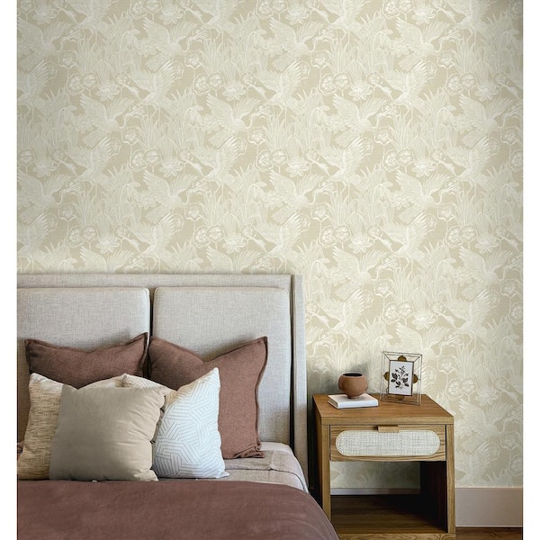 Sand Floral Heron Vinyl Peel and Stick Wallpaper Roll (Covers 31.35 sq. ft.)