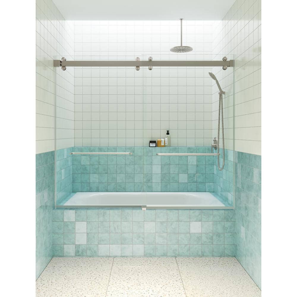 Polaris 60'' Frameless Sliding Bathtub Door with Brushed Nickel Finish