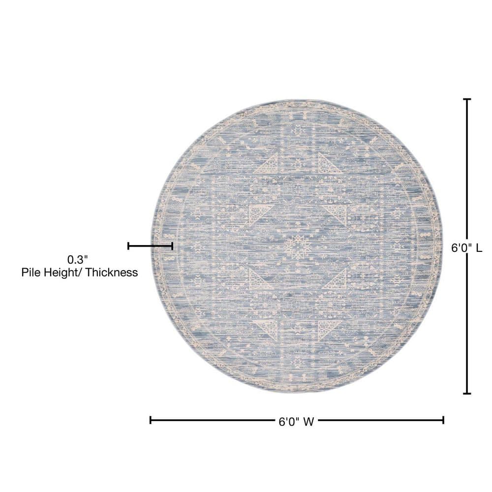 Serene Cascade Handmade Round Blue Floral Synthetic Rug