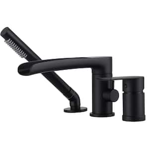 Single-Handle Deck-Mount Roman Tub Faucet with Hand Shower in Matte Black