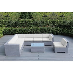 Gray 8-Piece Wicker Patio Seating Set with Sunbrella Natural Cushions