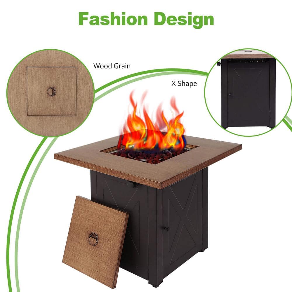 Yellow Wood Mocha X Square Propane Fire Pit Table