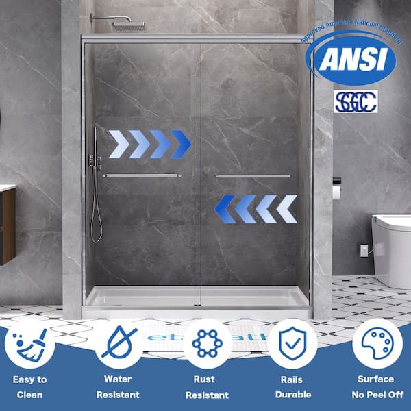 56 to 60 in. W x 72 in. H Semi Frameless Double Sliding Shower Door in Brushed Nickel with 1/4 in. Tempered Clear Glass