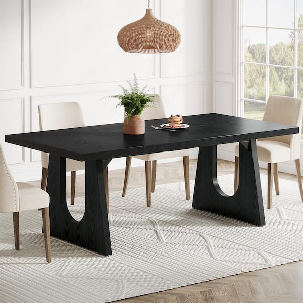Roesler Modern Black Engineered Wood 70.8 in. Pedestal Dining Table Seats 8
