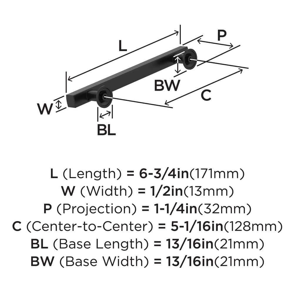 Matte Black 5-1/16 Inch Modern Cabinet Pull with Mounting Hardware