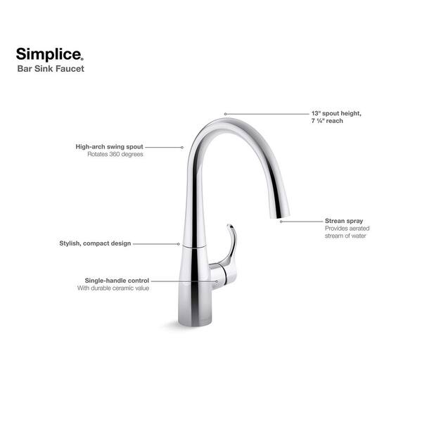 KOHLER Staccato 18 Gauge Stainless Steel 20 in. 1-Hole Drop-in Bar Sink with Simplice Faucet