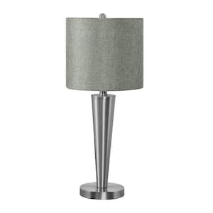 24 in. Gray Contemporary Integrated LED Bedside Table Lamp with Gray Linen Shade and USB Port