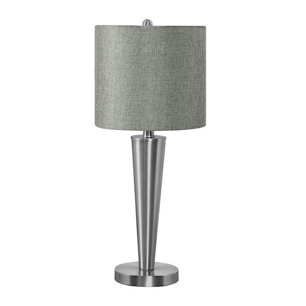 HomeRoots 24 in. Gray Contemporary Integrated LED Bedside Table Lamp with Gray Linen Shade and USB Port