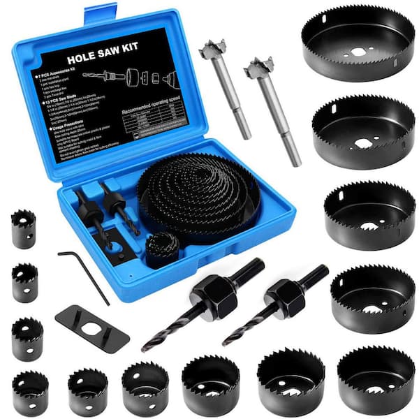 Unbranded Hole Saw Set 22PCS Kit with 3/4 to 5 Blades Mandrels Installation Plate Drill Bits Hex Key Storage Box for Wood Drywall