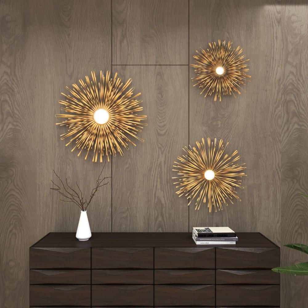 Gold Sunburst Round Metal Wall Mirror Set