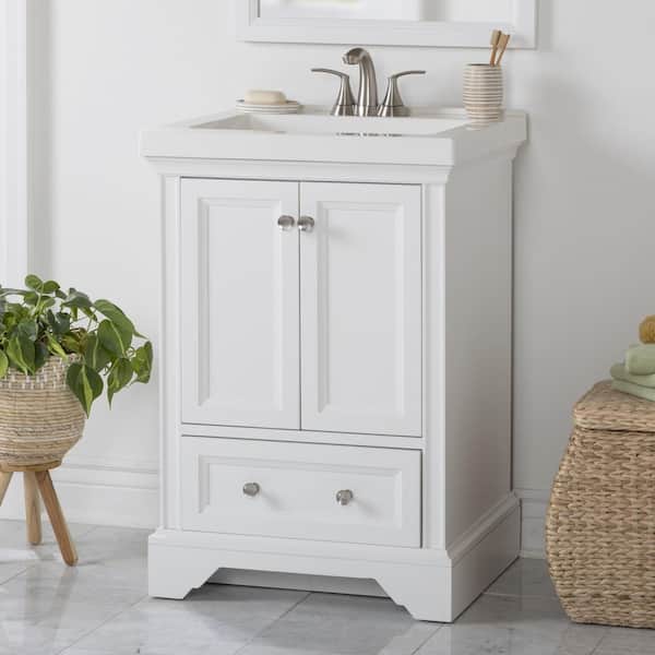 Home Decorators Collection Stratfield 24 in. W x 22 in. D x 37 in. H Single Sink Freestanding Bath Vanity in White with White Cultured Marble Top
