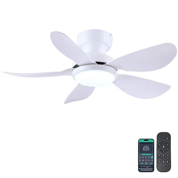 36 in. Indoor/Outdoor Flush Mount White Ceiling Fan with Dimmable 3-Color LED Light and Remote/APP Control