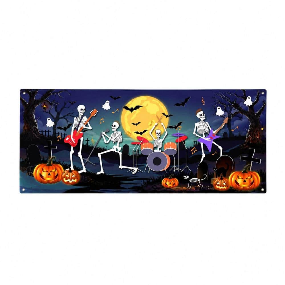 7 x 16 ft Halloween Garage Door Banner Cover, Skull Band Party Backdrop, Polyester Wall Background for Decor price history on PriceWatchPro