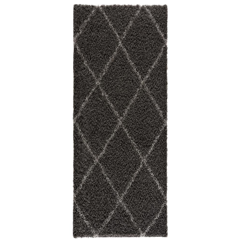 MSRUGS Moon Trellis Shaggy Collection Cozy Modern Contemporary Shag Runner Rug - Dark Gray 2 x6