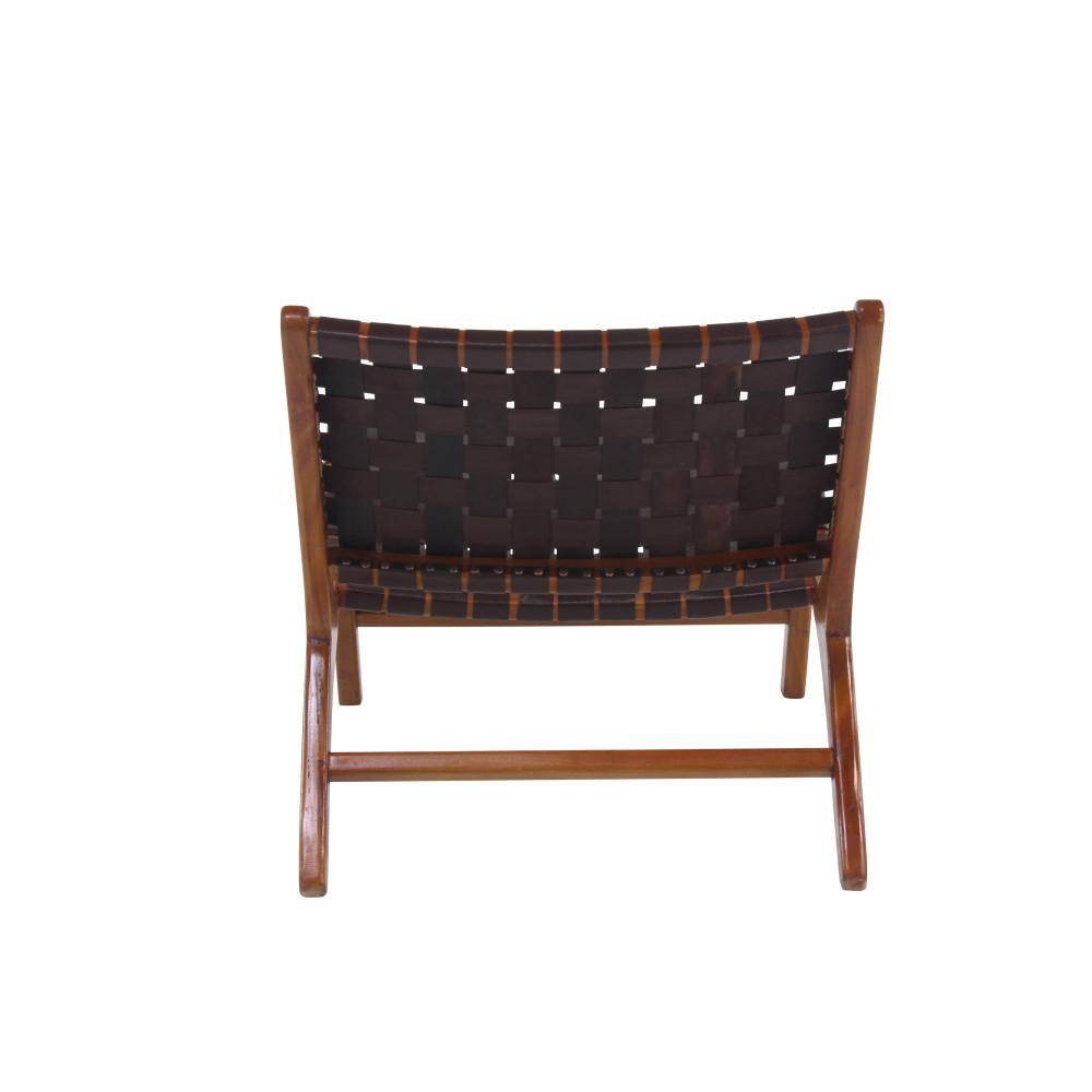 Handcrafted Brown Leather and Wood Slipper Chair
