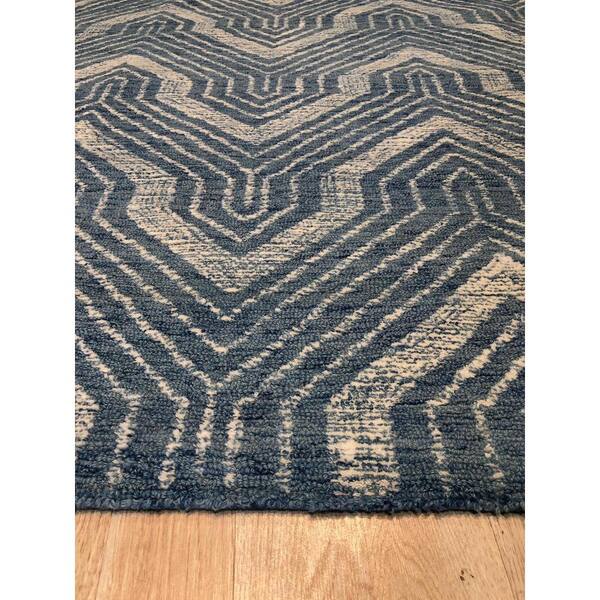 EORC Blue 5 ft. x 8 ft. Hand-Tufted Wool Contemporary